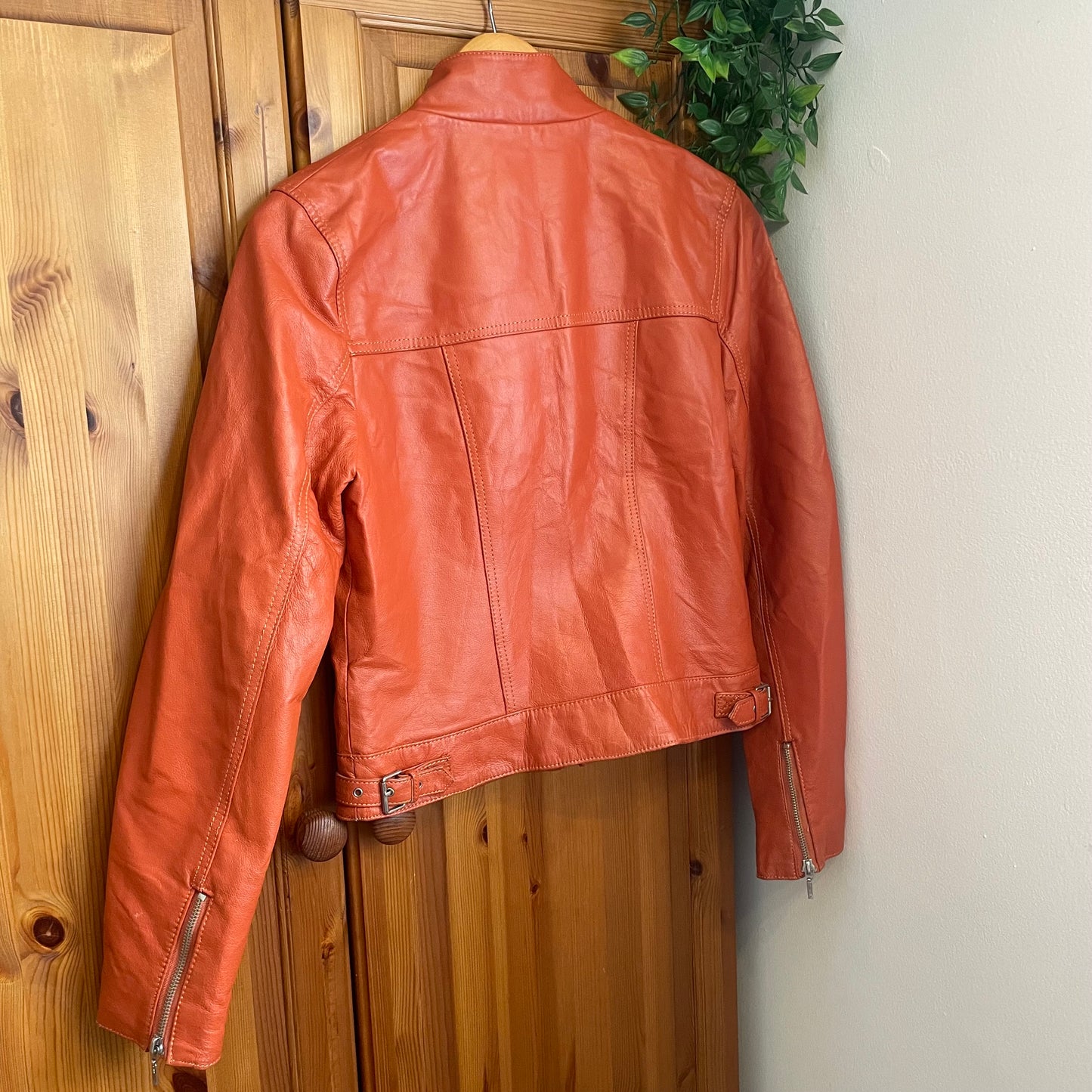 Orange Leather Biker Jacker