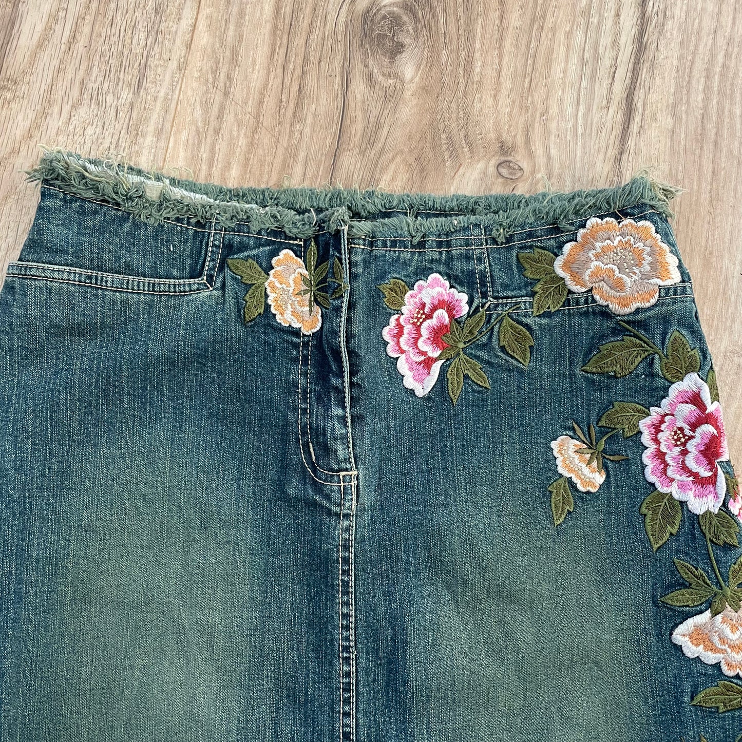 90s Denim Embroidered Skirt