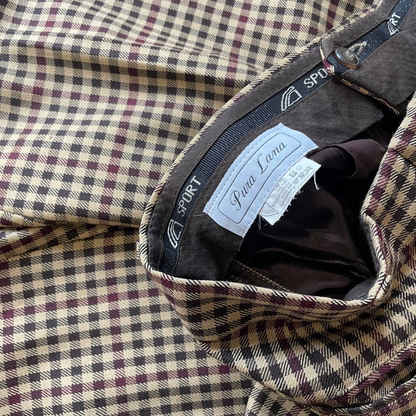 Beige Checked Trousers