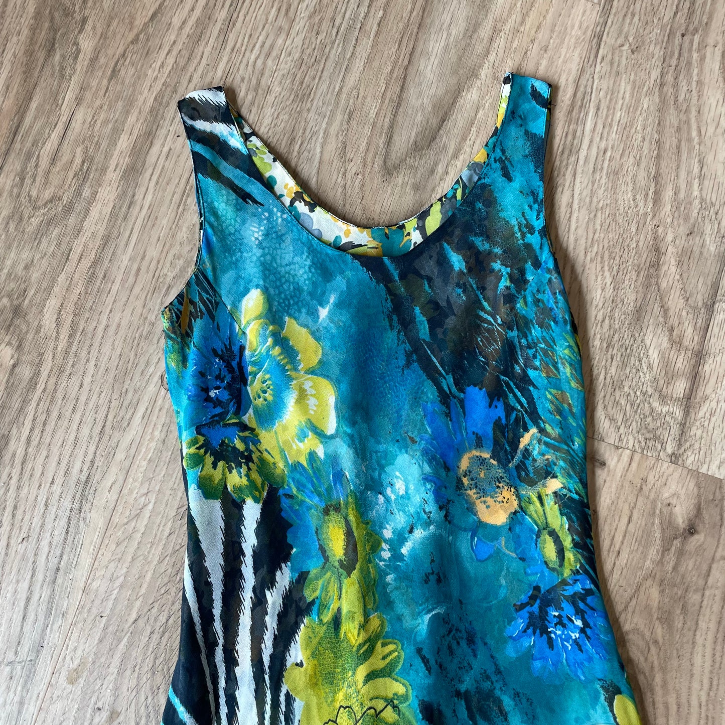 Blue reversible midi slip dress