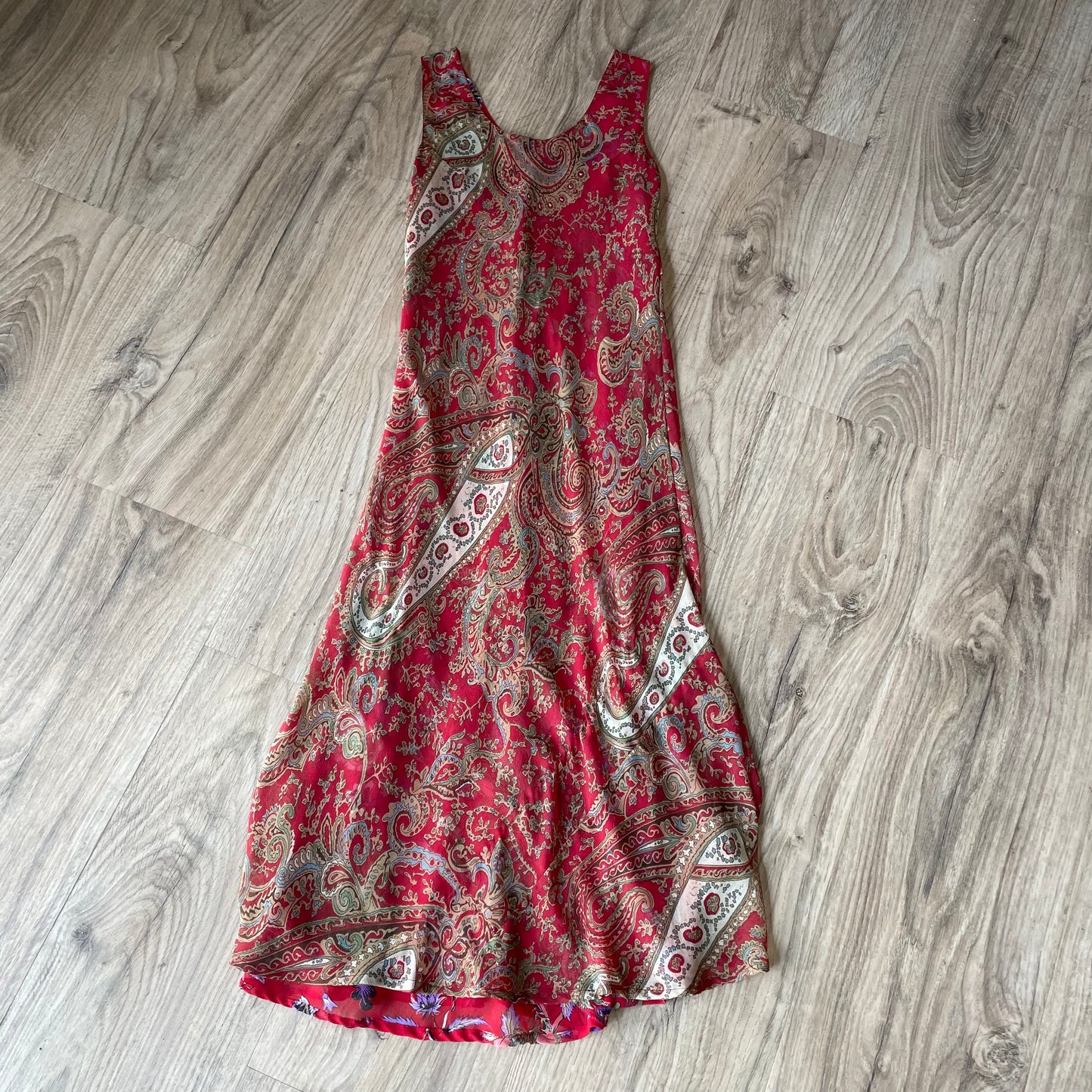 Red reversible midi slip dress