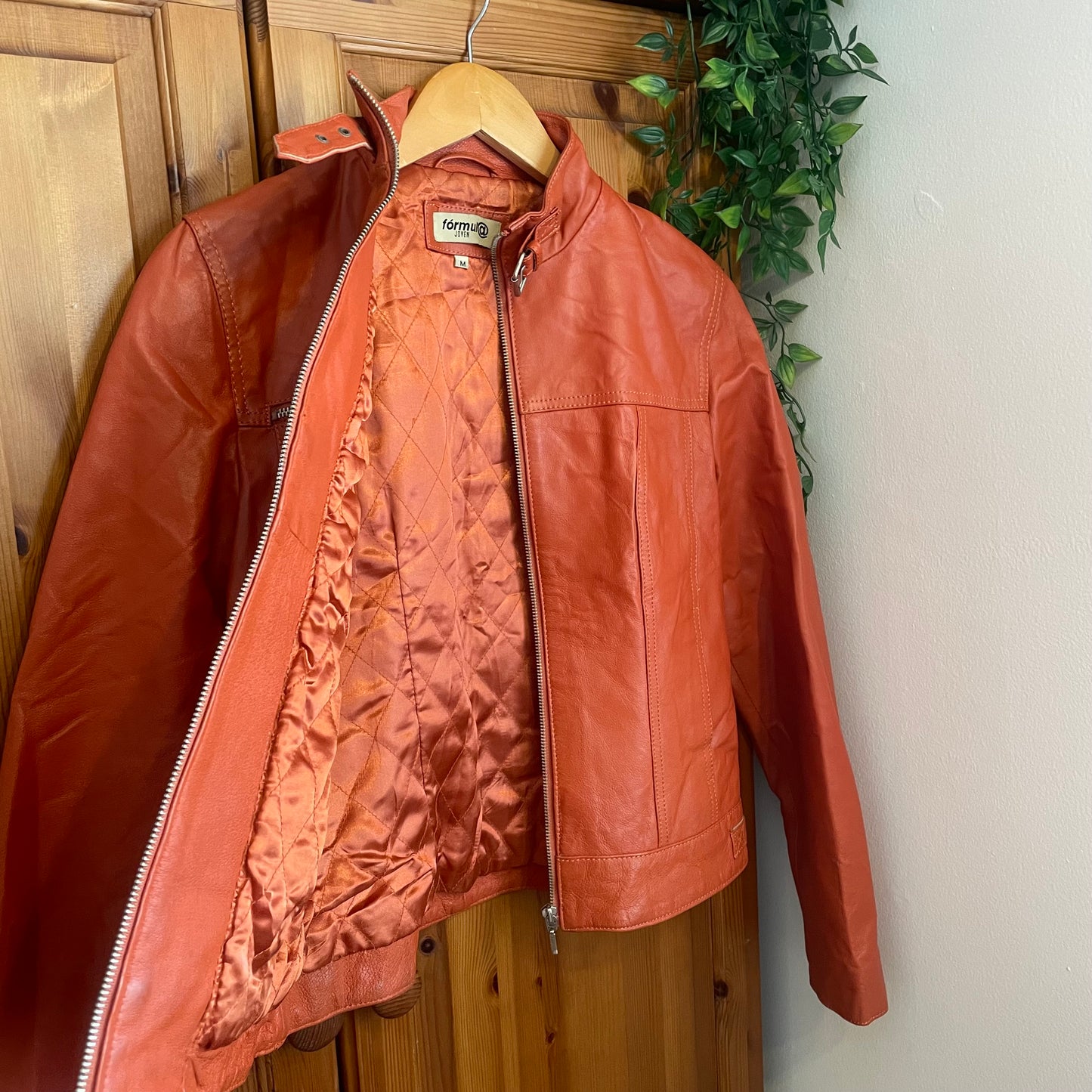 Orange Leather Biker Jacker