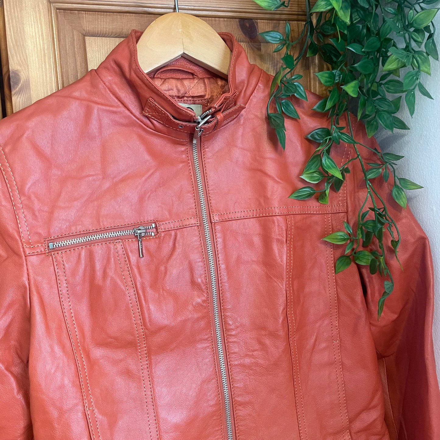 Orange Leather Biker Jacker