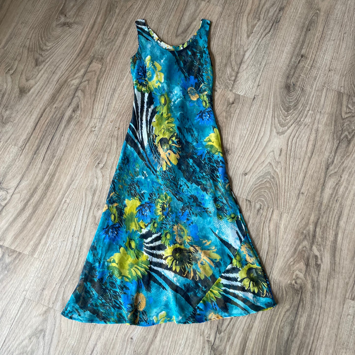 Blue reversible midi slip dress