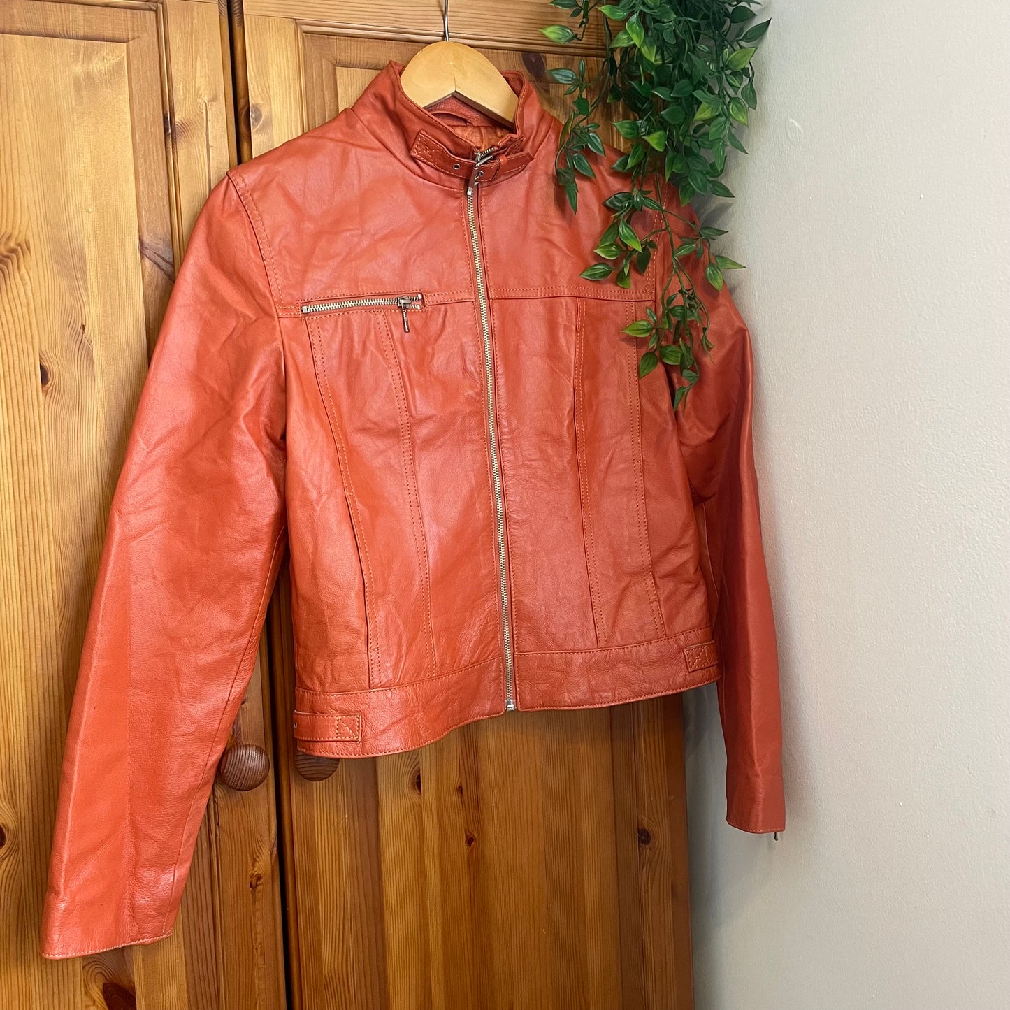 Orange Leather Biker Jacker