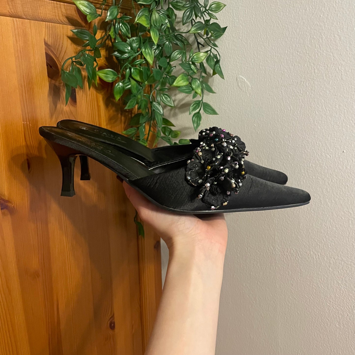 Beaded Pointed Kitten Heels