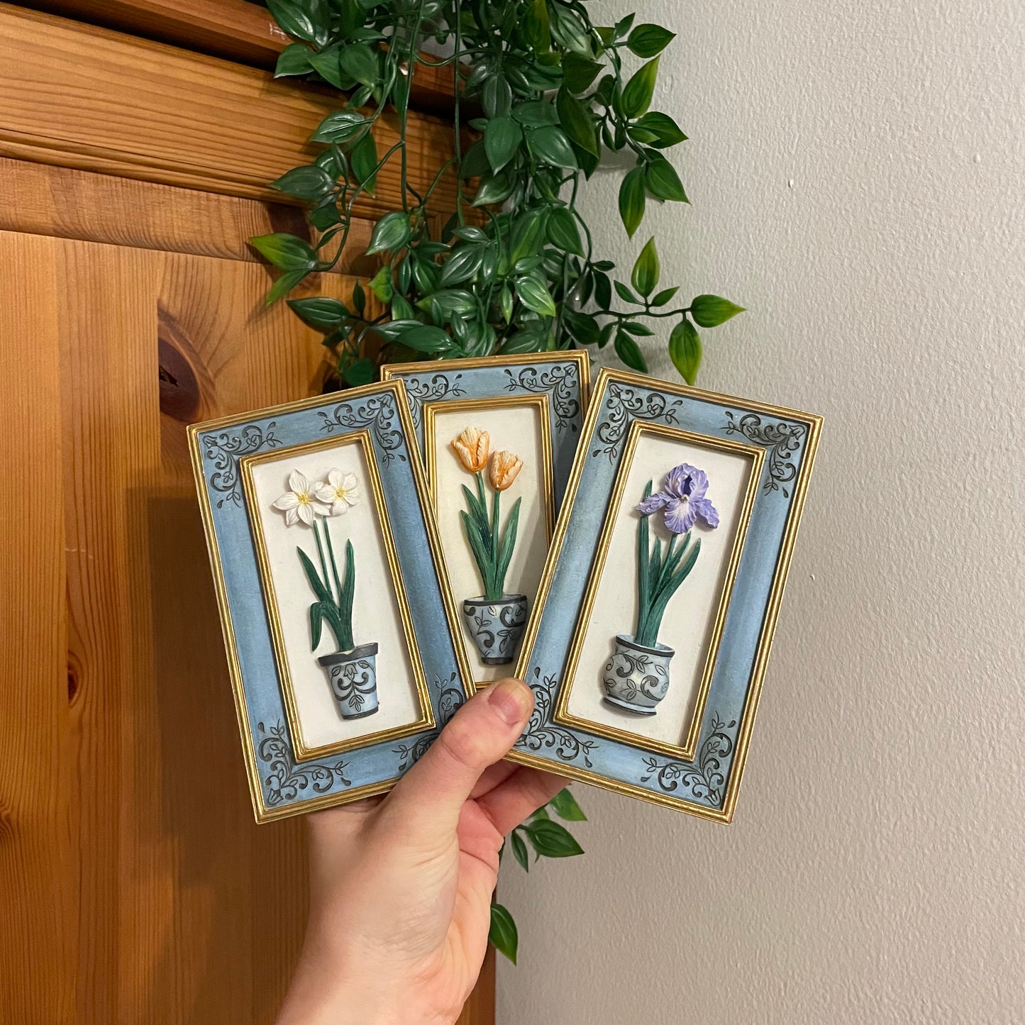 Set of 3 hand painted wall plaques