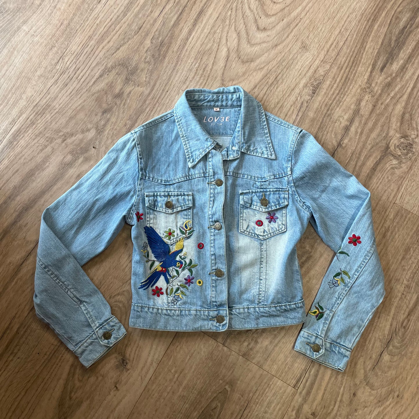Denim embroidered two piece