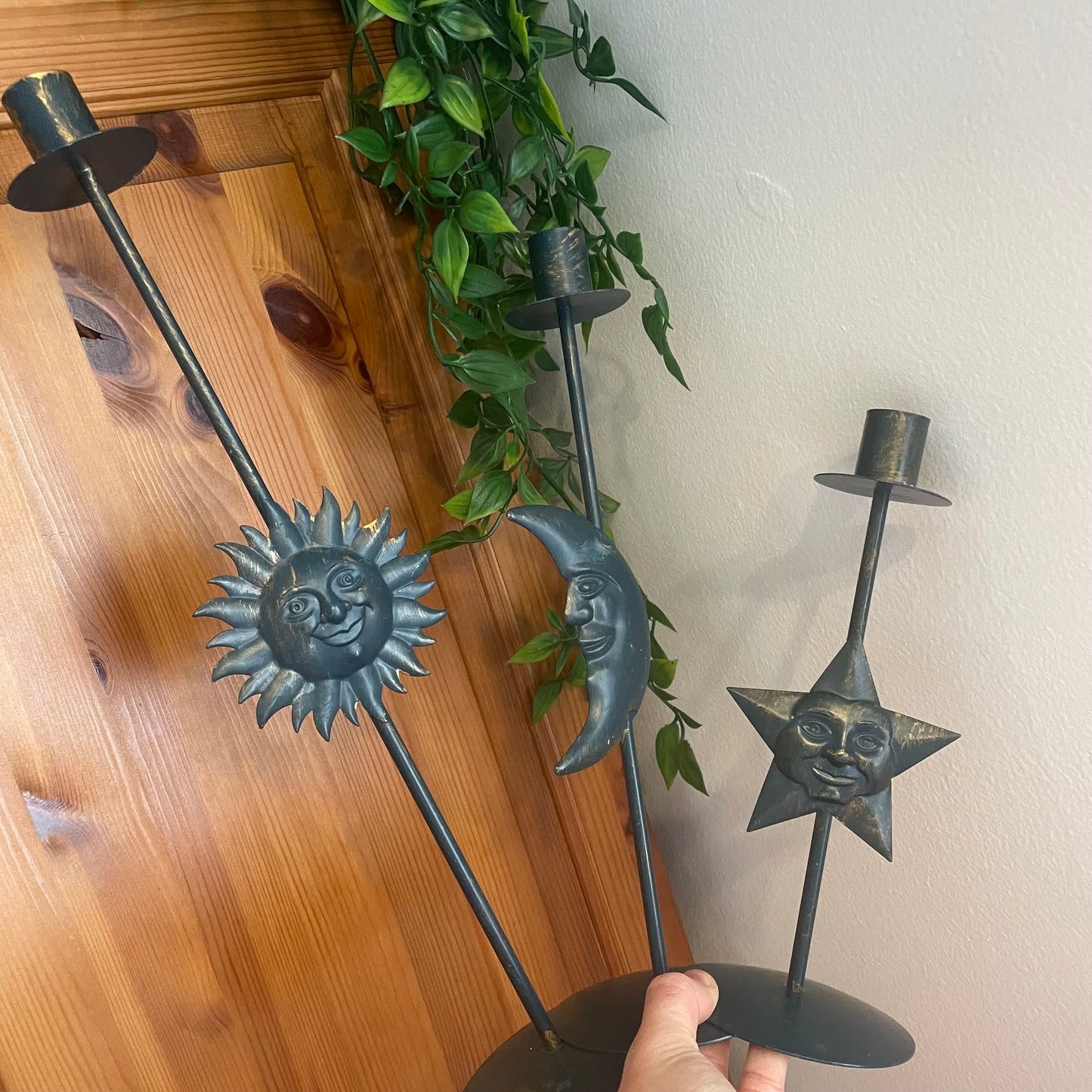 Sun, moon and star candlestick set