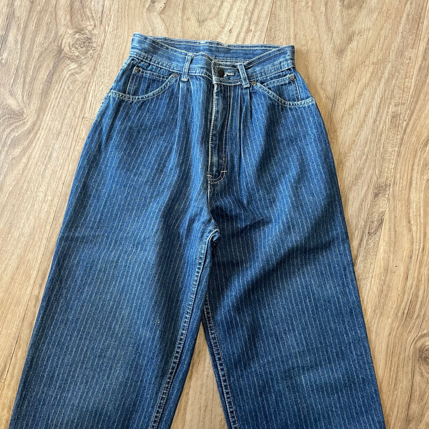 Striped straight leg jeans