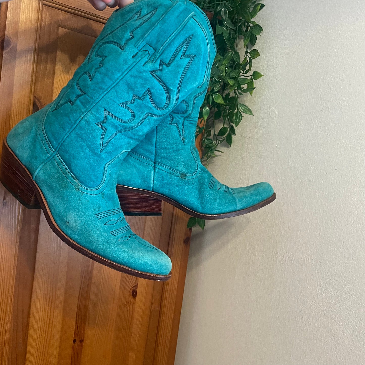 Teal suede cowboy boots