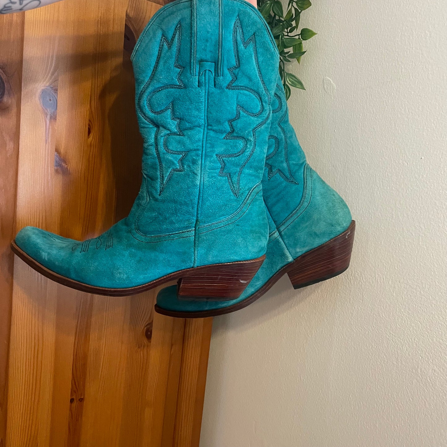Teal suede cowboy boots