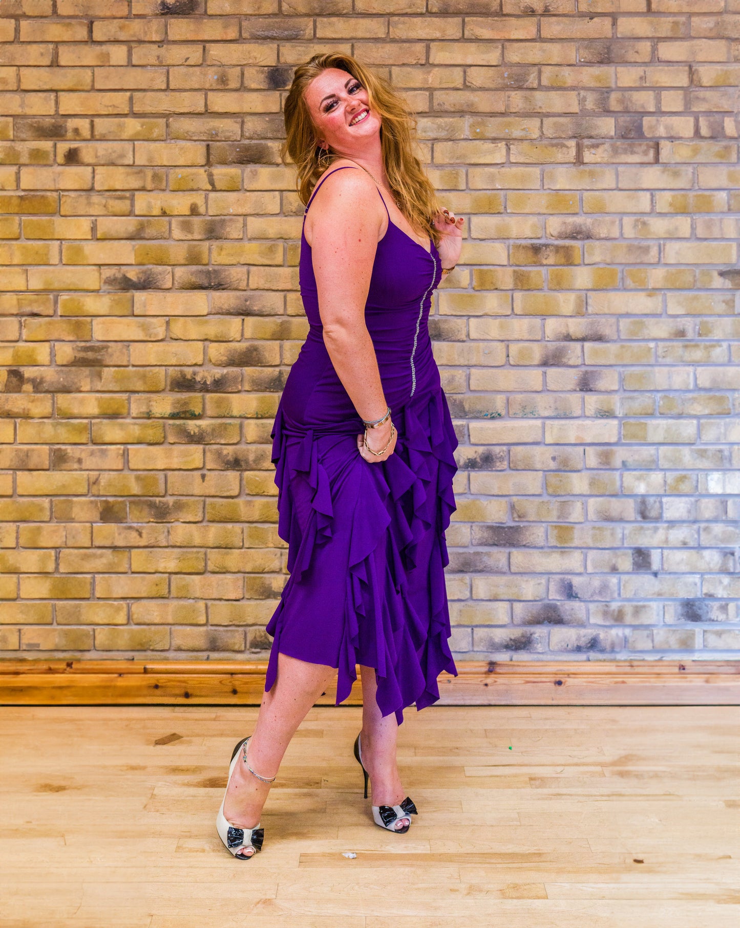Purple Frilled Cocktail Dress