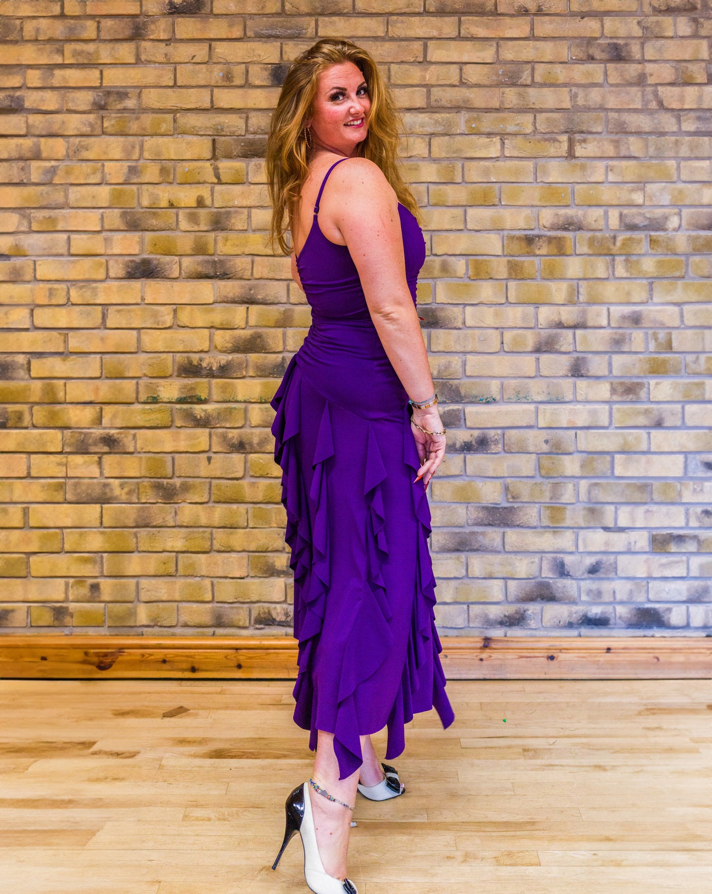 Purple Frilled Cocktail Dress