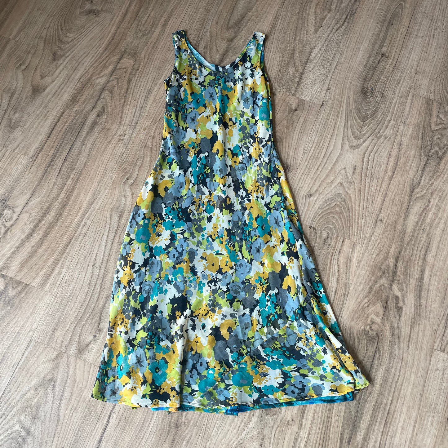 Blue reversible midi slip dress