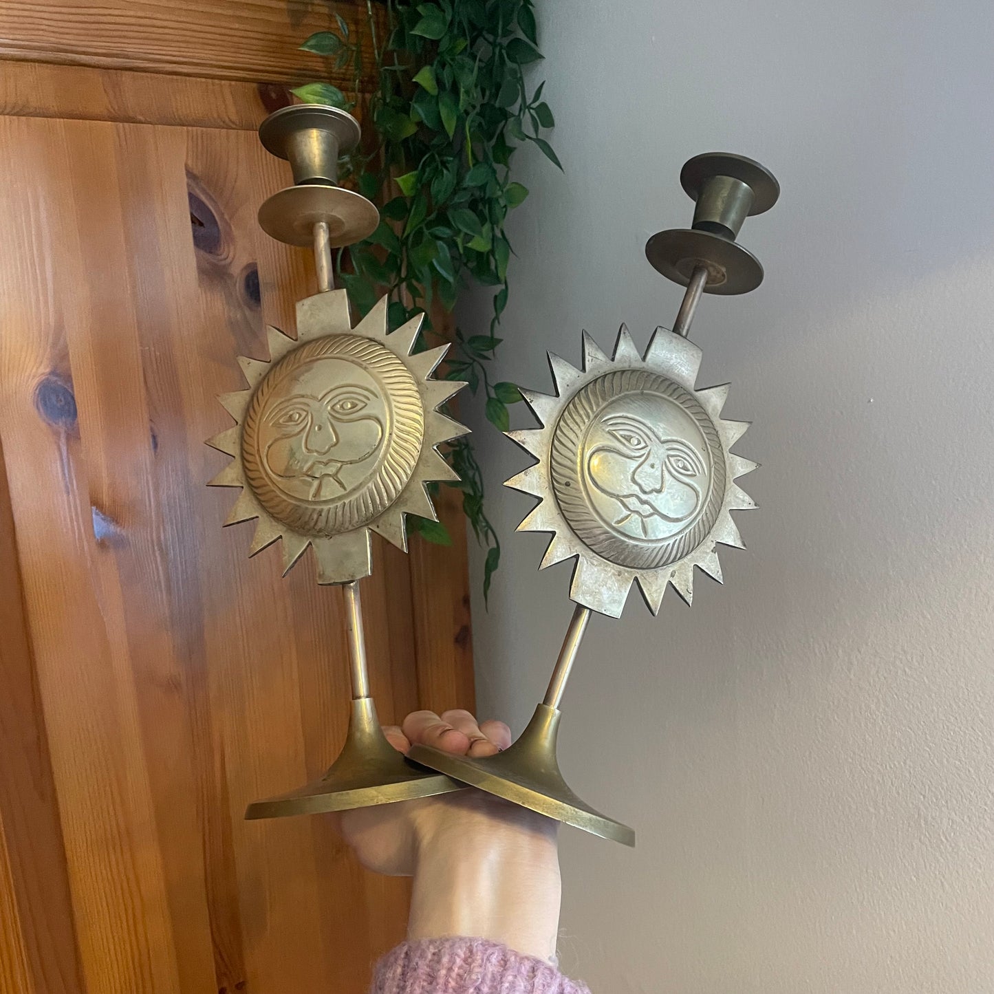 Solid Brass Sun Candlesticks