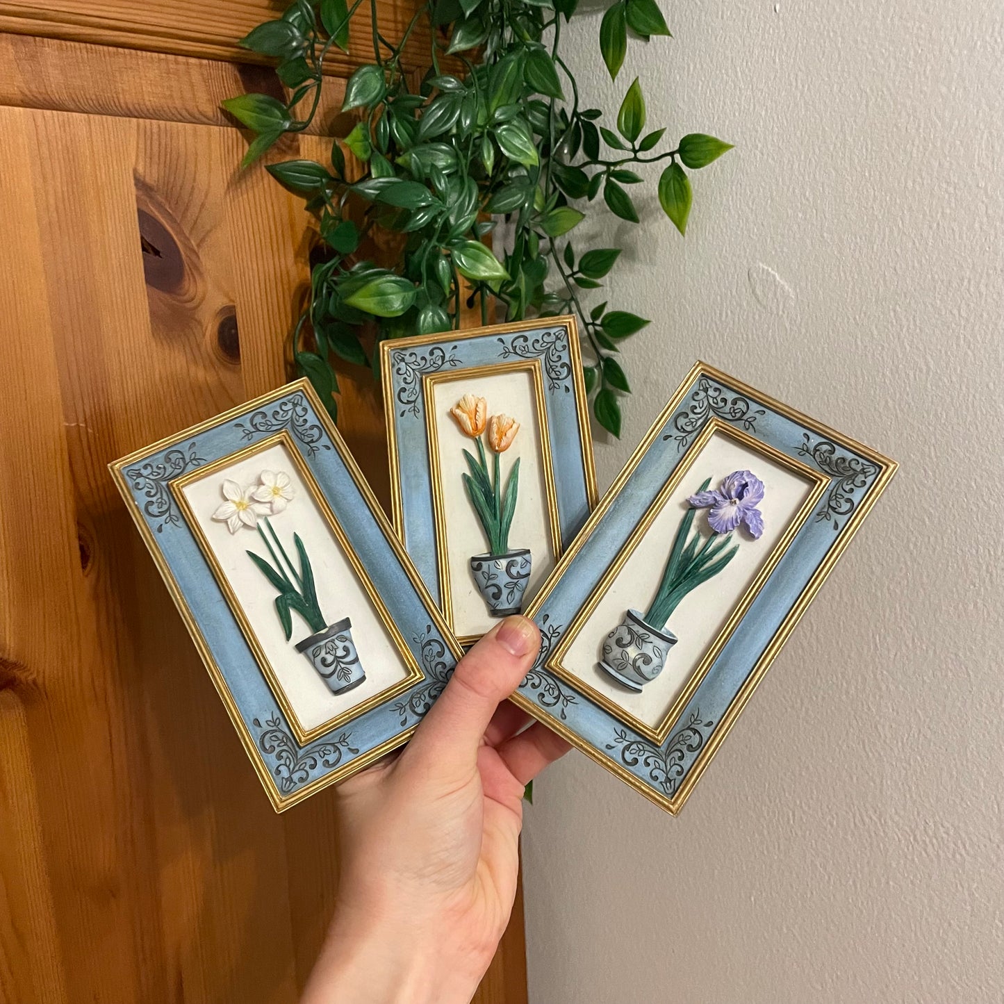Set of 3 hand painted wall plaques