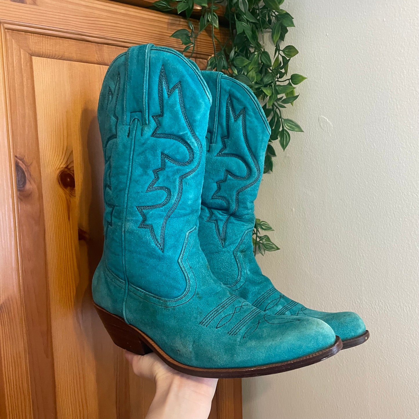 Teal suede cowboy boots