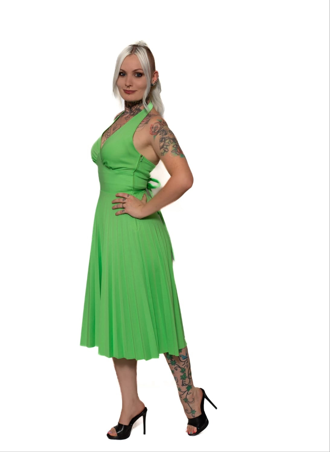 1950s Green Pleated Dress