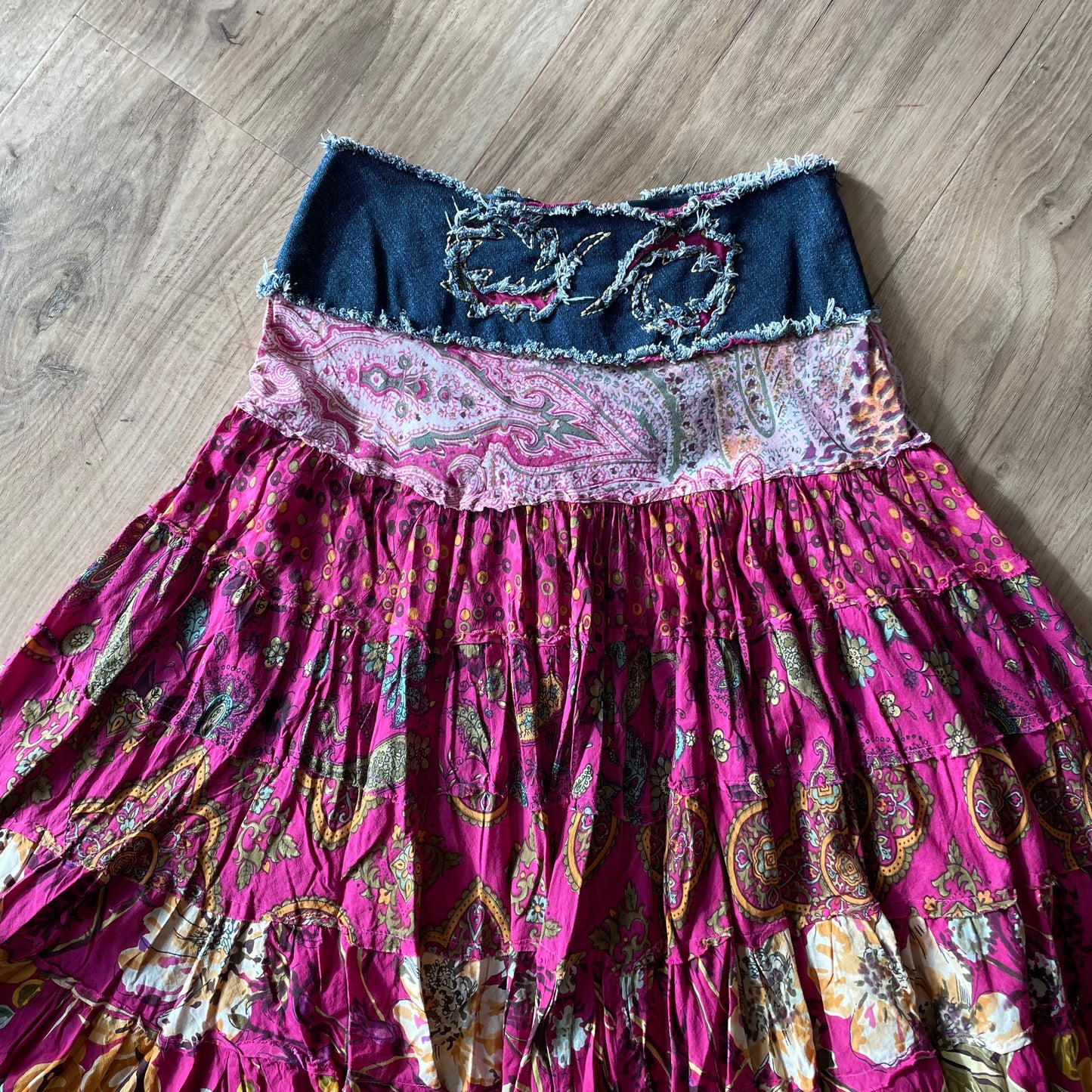 90s Denim / bohemian skirt