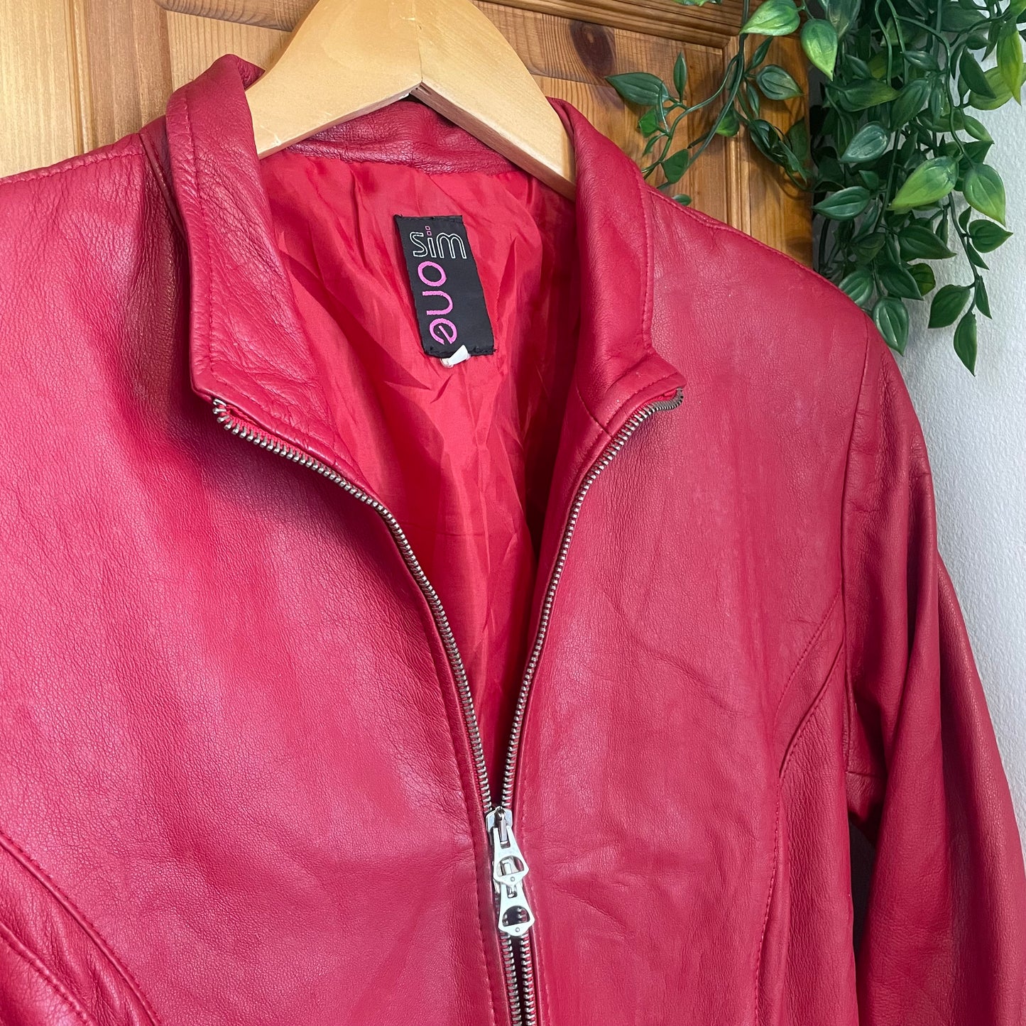 Red Leather Double Zip Jacket