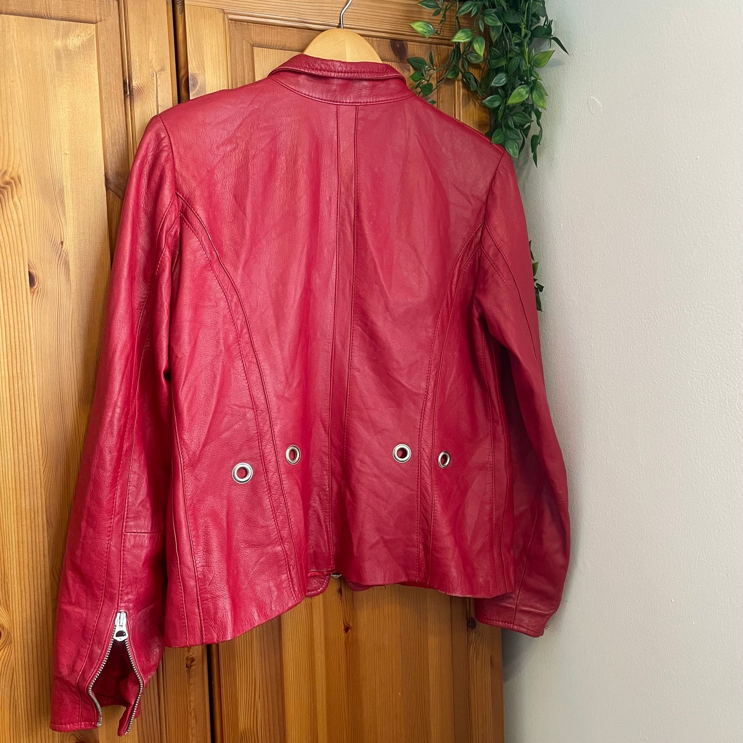 Red Leather Double Zip Jacket