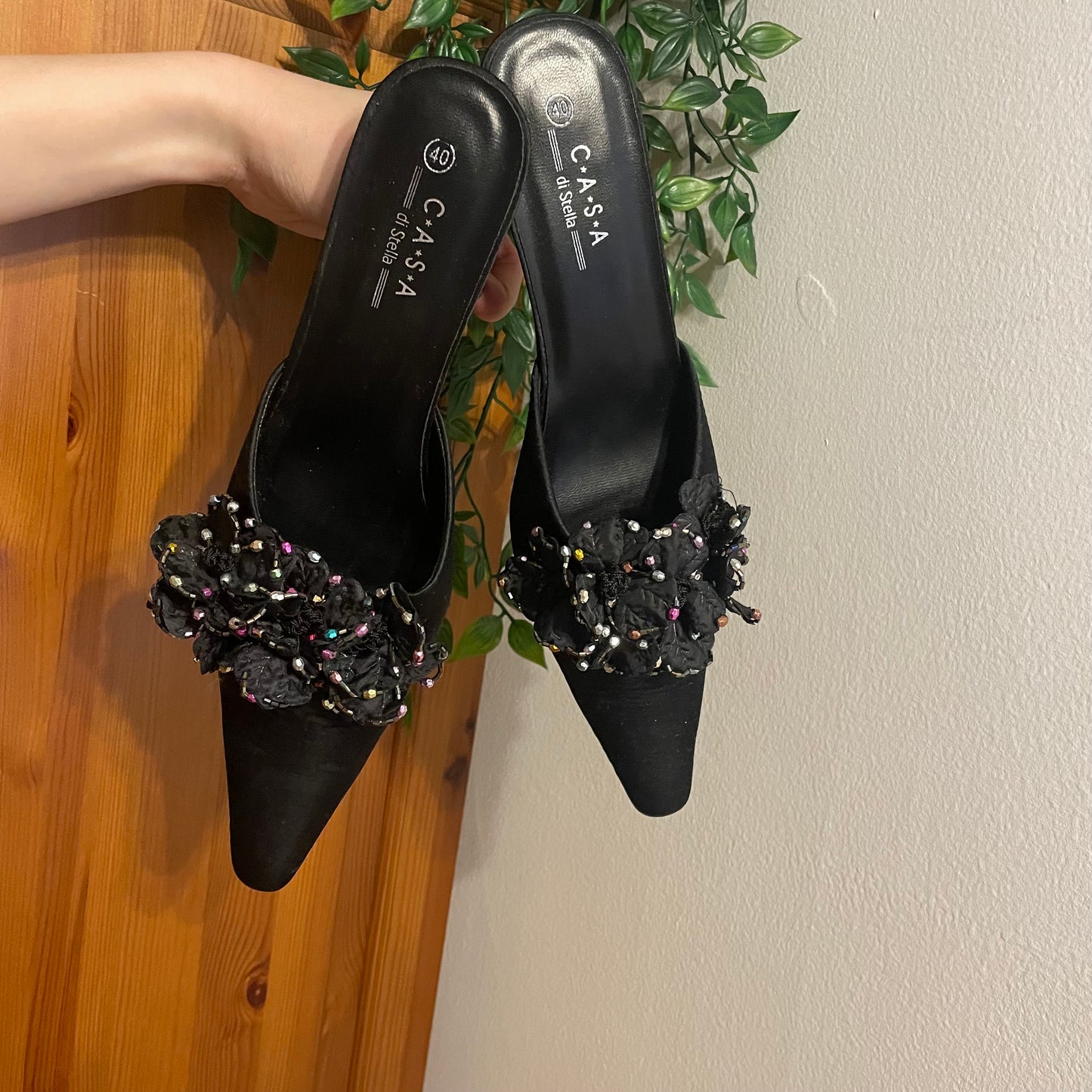 Beaded Pointed Kitten Heels