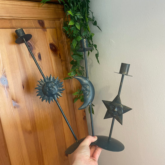 Sun, moon and star candlestick set