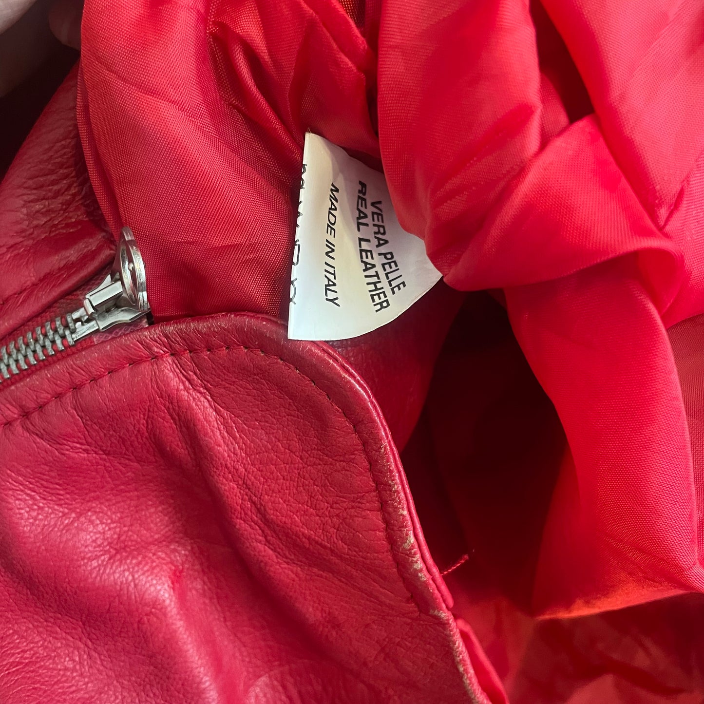 Red Leather Double Zip Jacket