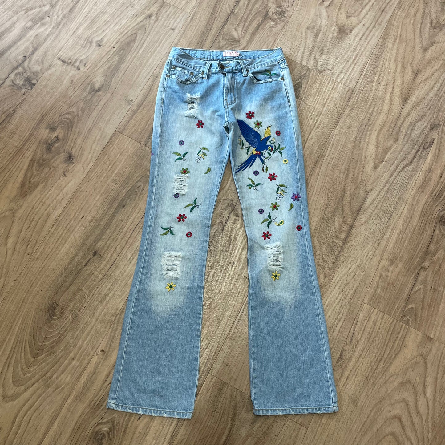 Denim embroidered two piece
