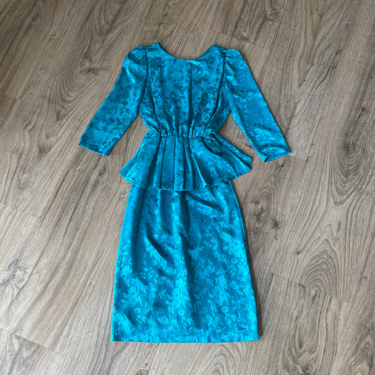 80s Teal Peplum Dress